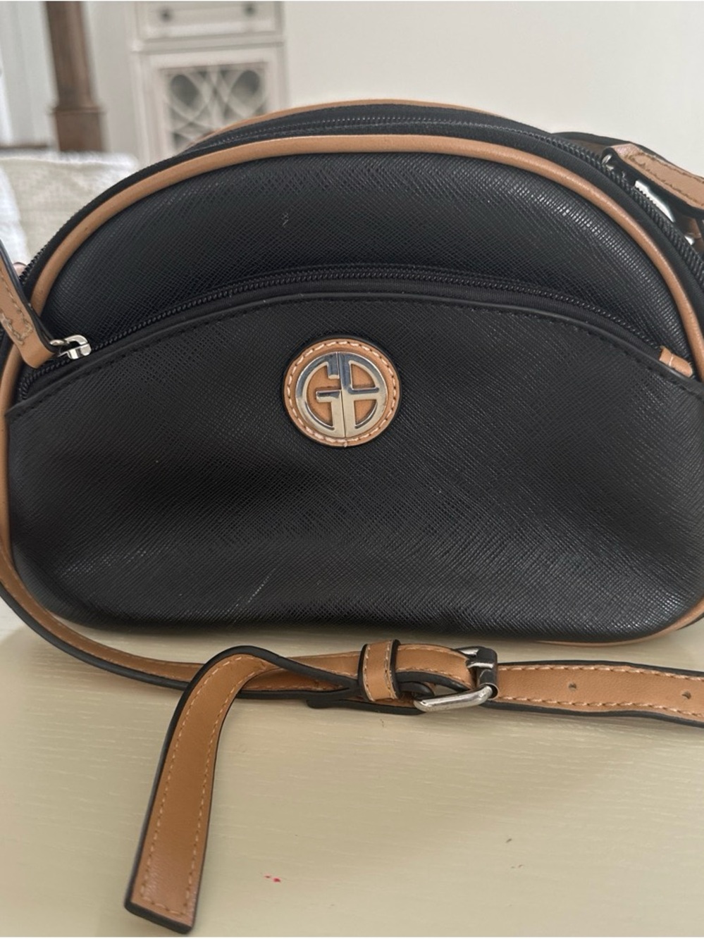 Gianni Bini Black and Tan Saffiano Crossbody Bag